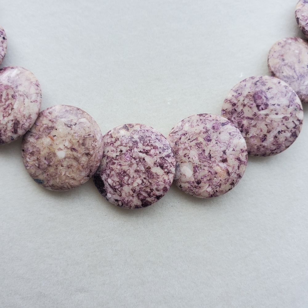 Statement Necklace Rhodonite Flat Circular Bead - image 5